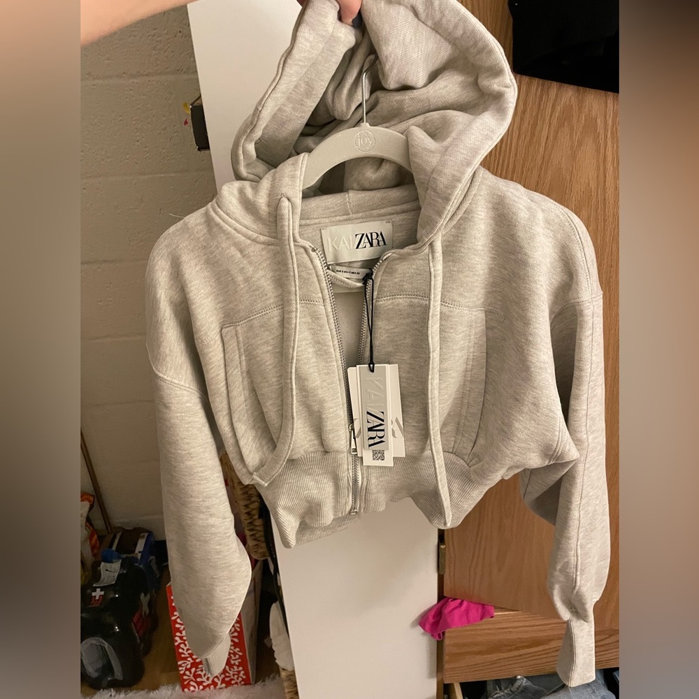 NWT Kaia x Zara Hooded Sweatshirt in Gray Marl